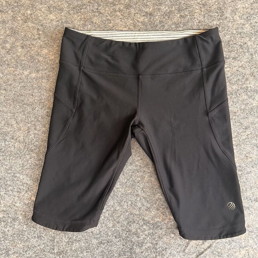 MPG Womens Shorts Large Black Biker Workout Yoga Athleisure Back Zippered Pocket